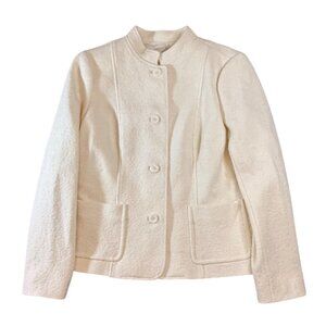 Talbots Womens Ivory Button-Up Boucle Blazer Jacket Viscose/Wool Blend Size 12